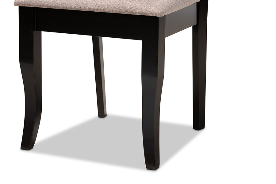Mael Modern and Contemporary Sand Fabric Upholstered and Espresso Brown Finished Wood 2-Piece Dining Chair Set