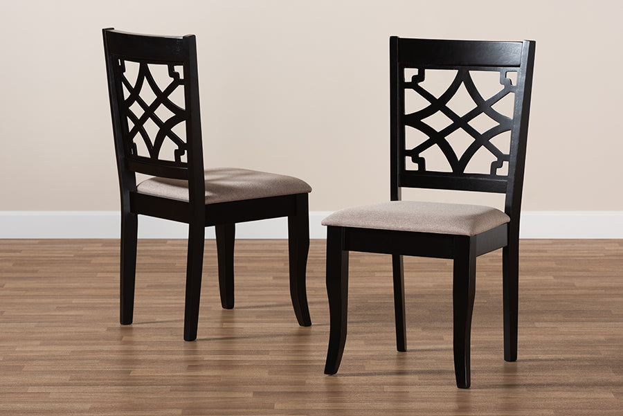Mael Modern and Contemporary Sand Fabric Upholstered and Espresso Brown Finished Wood 2-Piece Dining Chair Set