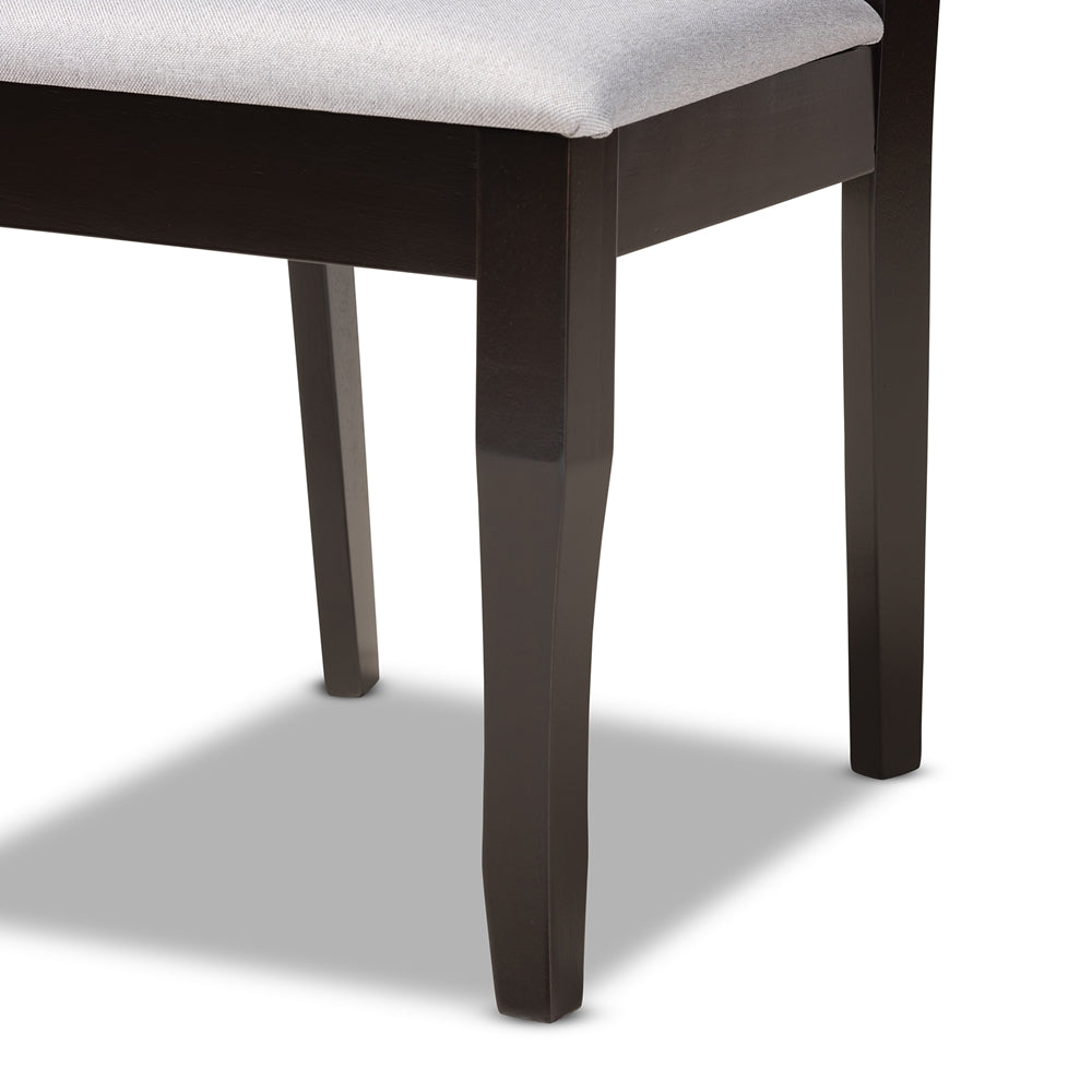 Mael Modern and Contemporary Grey Fabric Upholstered and Dark Brown Finished Wood 7-Piece Dining Set