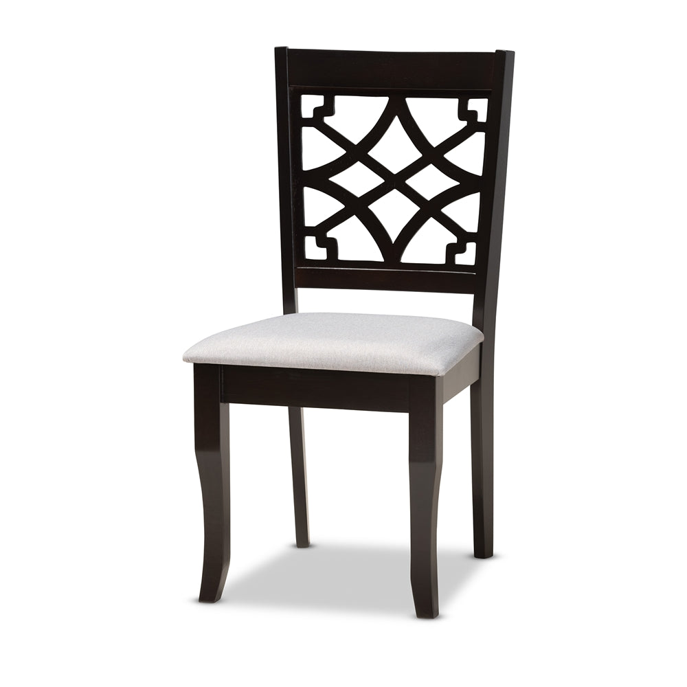 Elena Modern and Contemporary Grey Fabric Upholstered and Dark Brown Finished Wood 7-Piece Dining Set