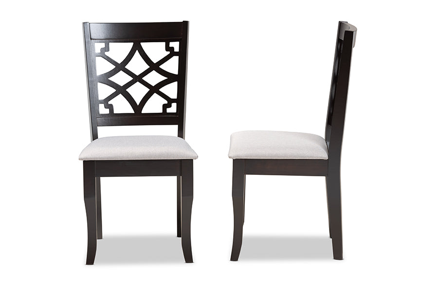 Mael Modern and Contemporary Grey Fabric Upholstered and Dark Brown Finished Wood 2-Piece Dining Chair Set