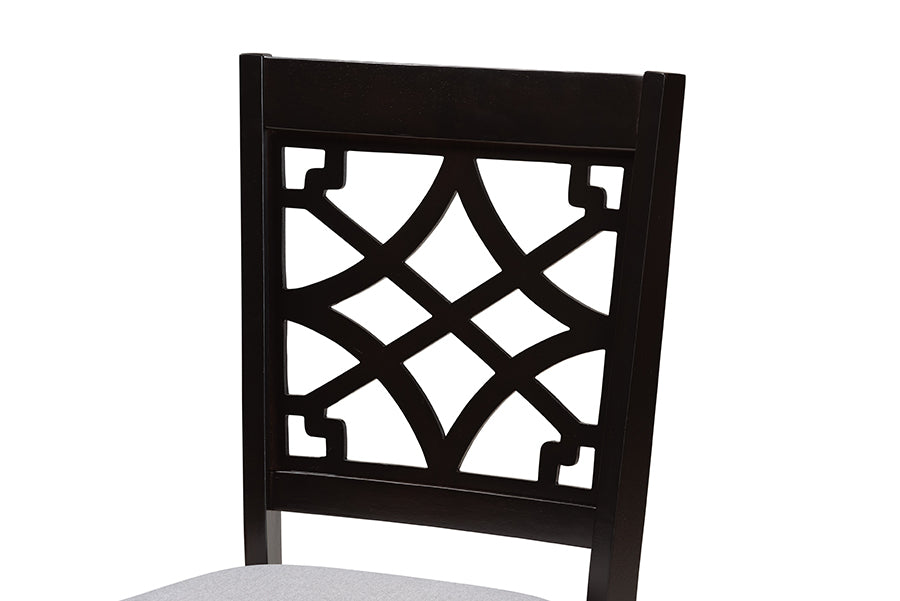 Mael Modern and Contemporary Grey Fabric Upholstered and Dark Brown Finished Wood 2-Piece Dining Chair Set