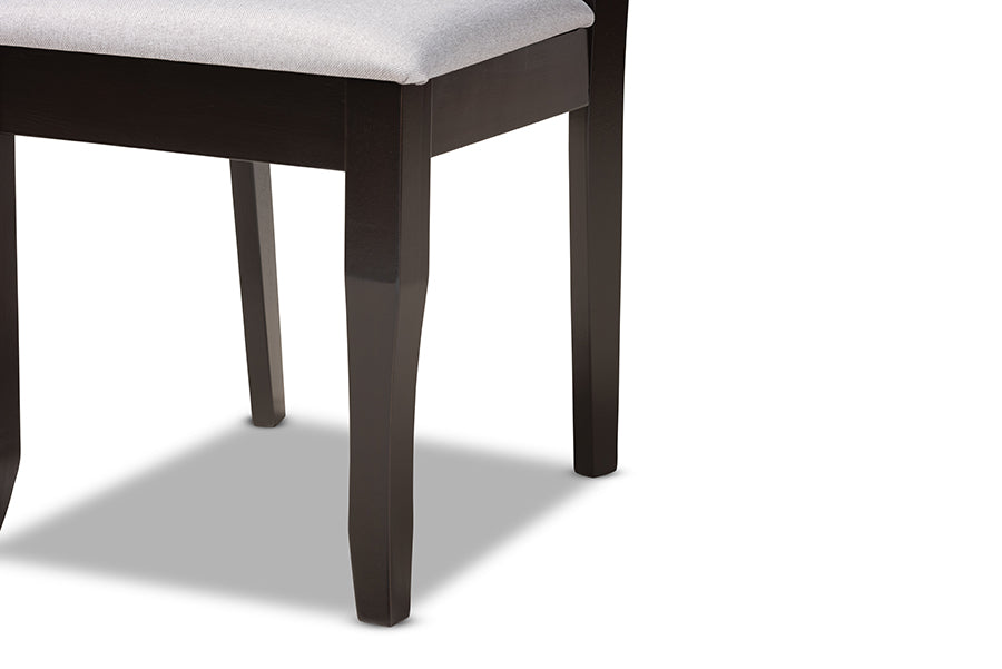 Mael Modern and Contemporary Grey Fabric Upholstered and Dark Brown Finished Wood 2-Piece Dining Chair Set