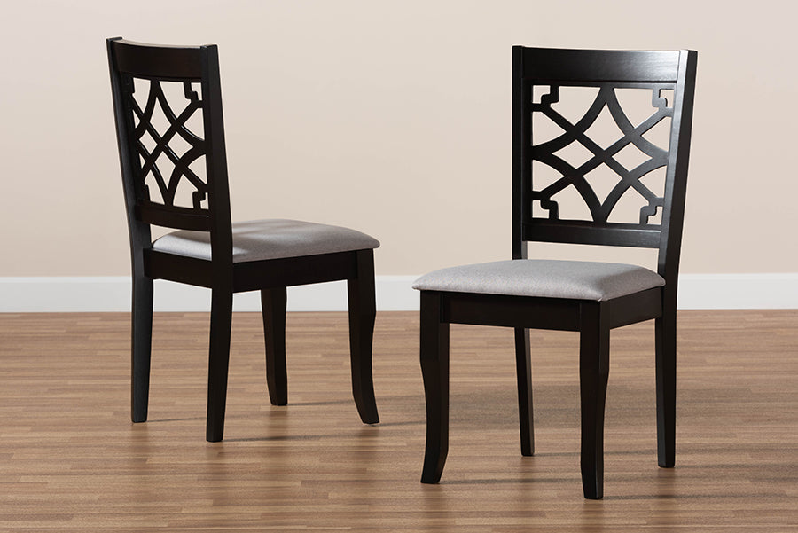 Mael Modern and Contemporary Grey Fabric Upholstered and Dark Brown Finished Wood 2-Piece Dining Chair Set