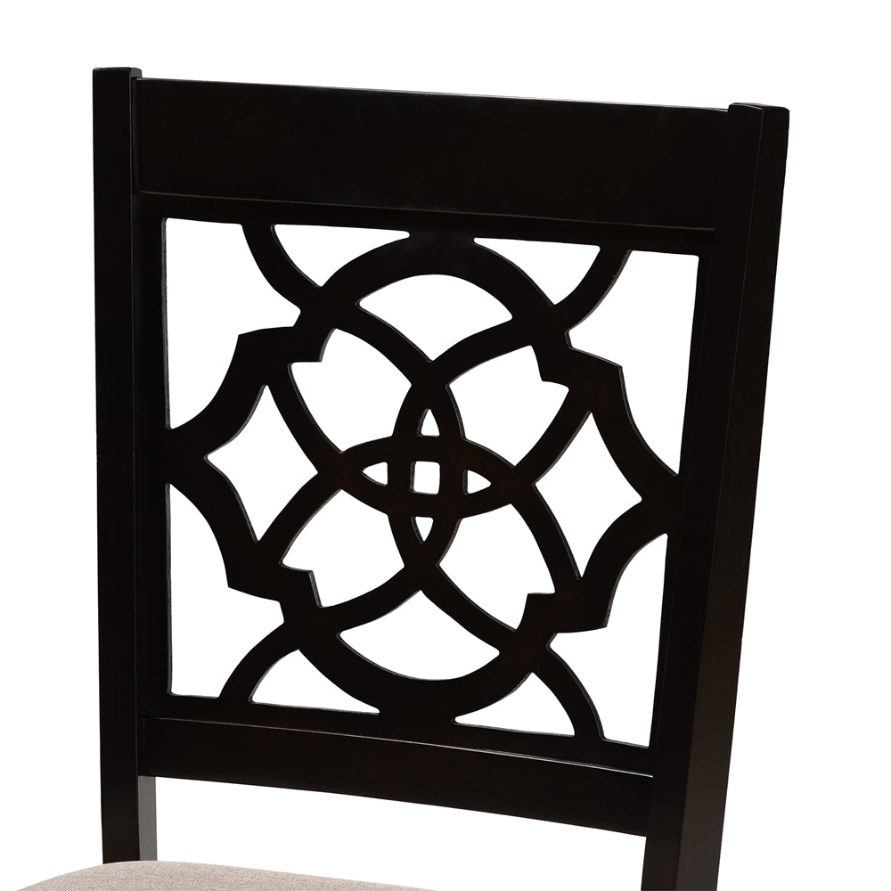 Renaud Modern and Contemporary Sand Fabric Upholstered and Dark Brown Finished Wood 7-Piece Dining Set