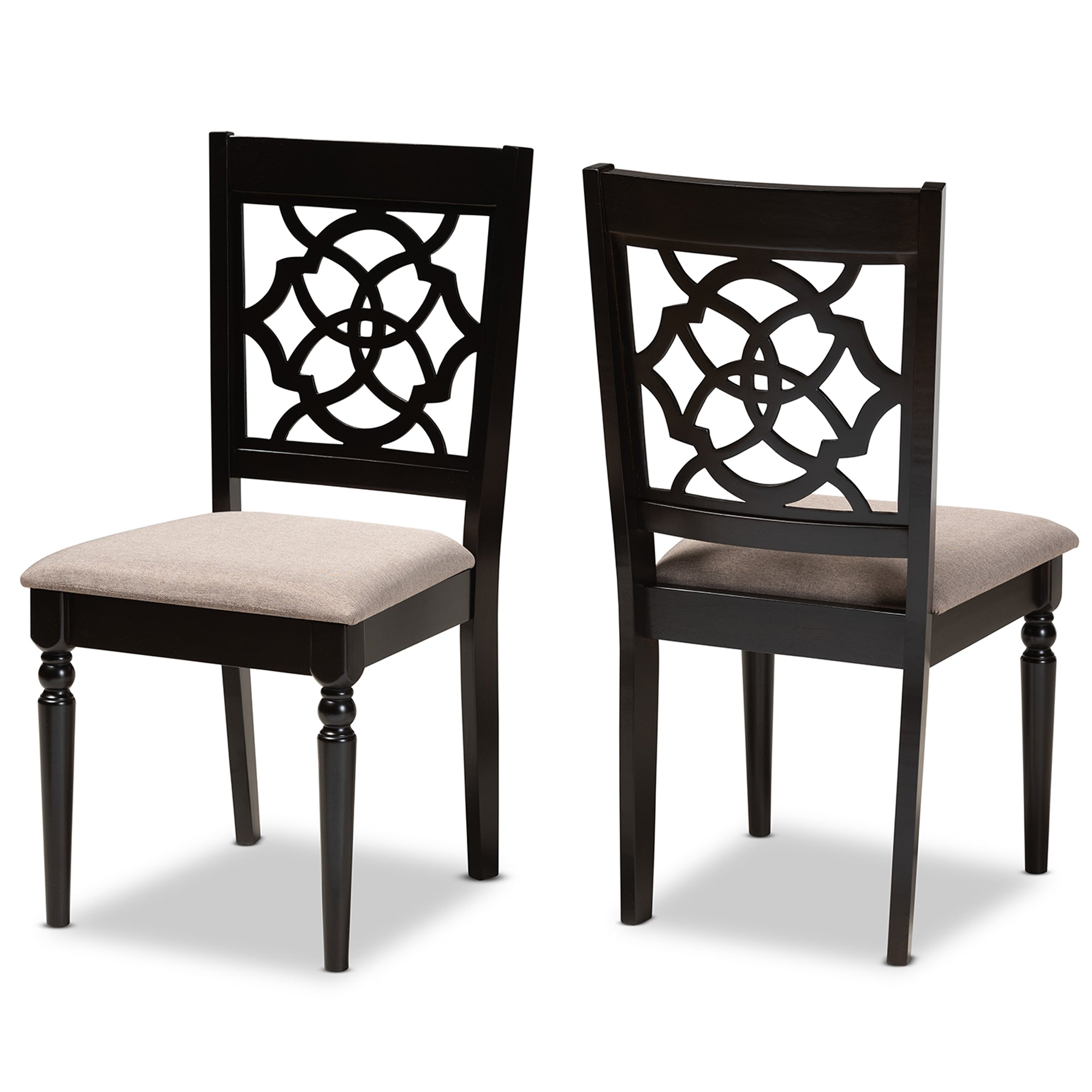 Renaud Modern and Contemporary Sand Fabric Upholstered and Espresso Brown Finished Wood 2-Piece Dining Chair Set Set