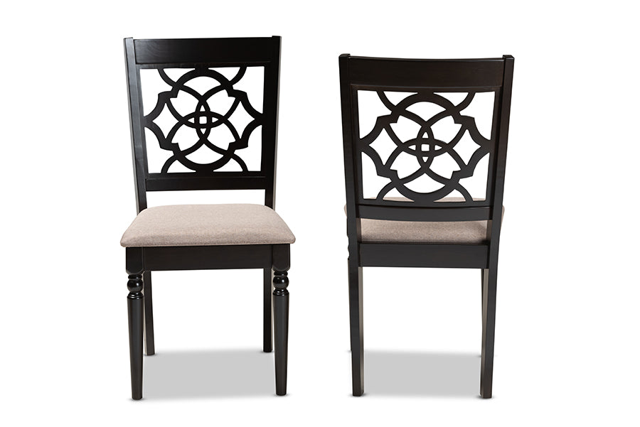 Renaud Modern and Contemporary Sand Fabric Upholstered and Espresso Brown Finished Wood 2-Piece Dining Chair Set Set