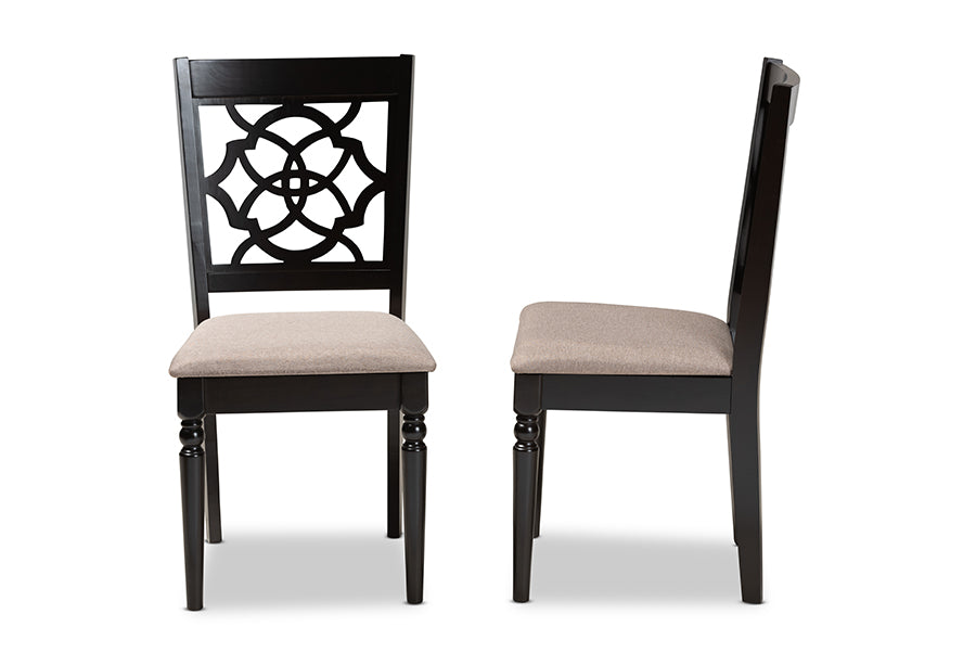 Renaud Modern and Contemporary Sand Fabric Upholstered and Espresso Brown Finished Wood 2-Piece Dining Chair Set Set