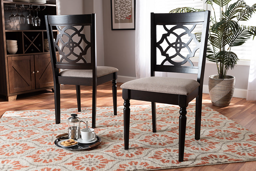 Renaud Modern and Contemporary Sand Fabric Upholstered and Espresso Brown Finished Wood 2-Piece Dining Chair Set Set