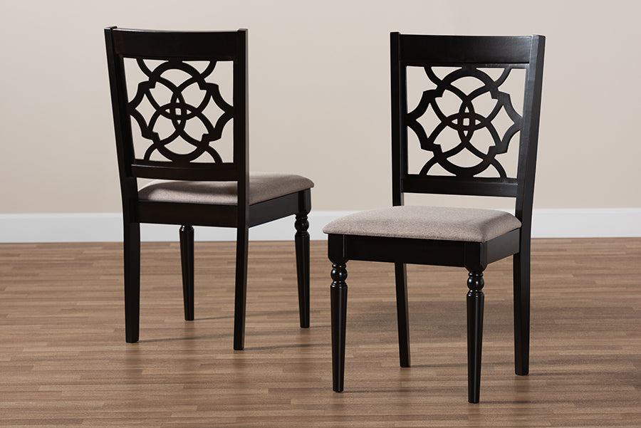 Renaud Modern and Contemporary Sand Fabric Upholstered and Espresso Brown Finished Wood 2-Piece Dining Chair Set Set