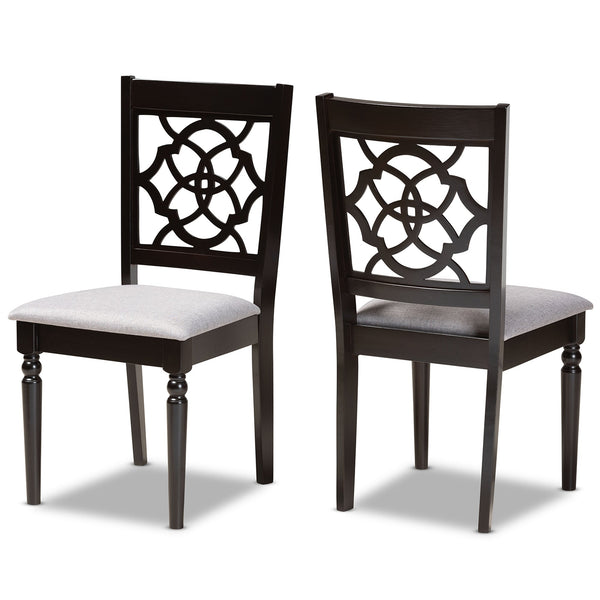 Renaud Modern and Contemporary Grey Fabric Upholstered and Dark Brown Finished Wood 2-Piece Dining Chair Set