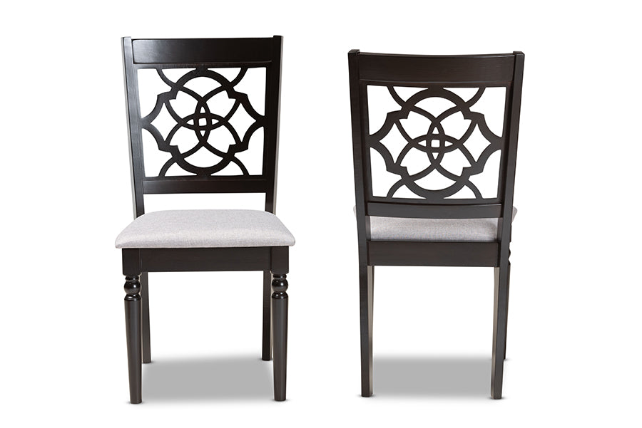 Renaud Modern and Contemporary Grey Fabric Upholstered and Dark Brown Finished Wood 2-Piece Dining Chair Set
