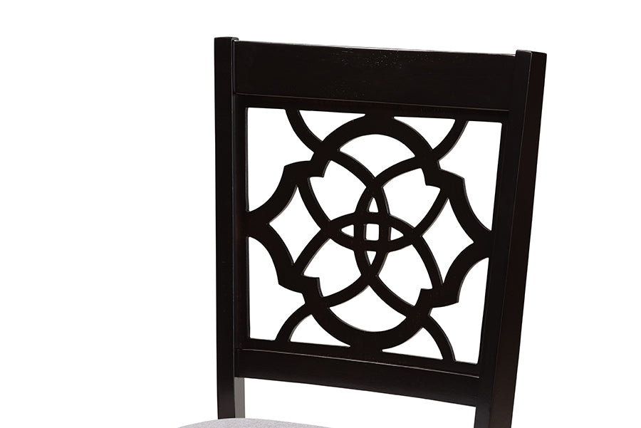 Renaud Modern and Contemporary Grey Fabric Upholstered and Dark Brown Finished Wood 2-Piece Dining Chair Set
