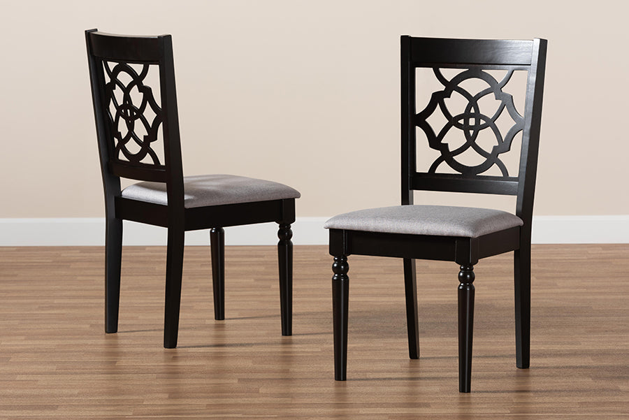 Renaud Modern and Contemporary Grey Fabric Upholstered and Dark Brown Finished Wood 2-Piece Dining Chair Set