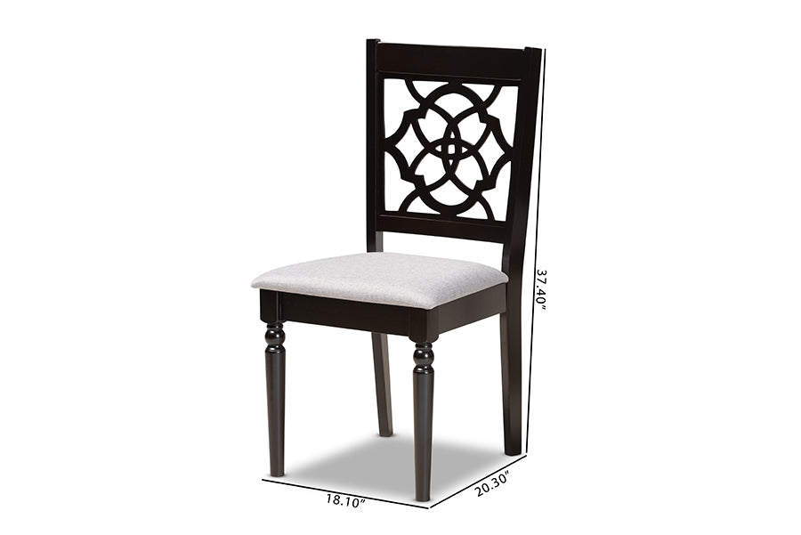 Renaud Modern and Contemporary Grey Fabric Upholstered and Dark Brown Finished Wood 2-Piece Dining Chair Set