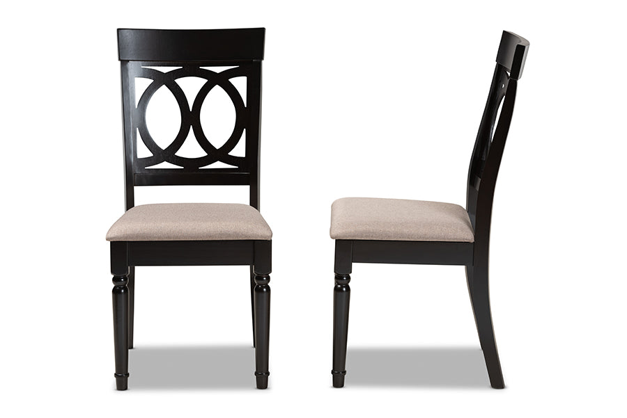 Lucie Modern and Contemporary Sand Fabric Upholstered and Espresso Brown Finished Wood 2-Piece Dining Chair Set Set
