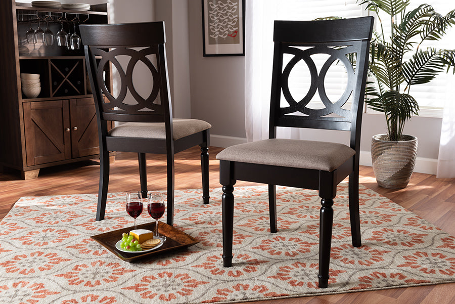 Lucie Modern and Contemporary Sand Fabric Upholstered and Espresso Brown Finished Wood 2-Piece Dining Chair Set Set
