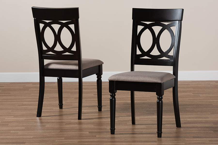 Lucie Modern and Contemporary Sand Fabric Upholstered and Espresso Brown Finished Wood 2-Piece Dining Chair Set Set
