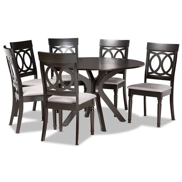 Jessie Modern and Contemporary Grey Fabric Upholstered and Dark Brown Finished Wood 7-Piece Dining Set