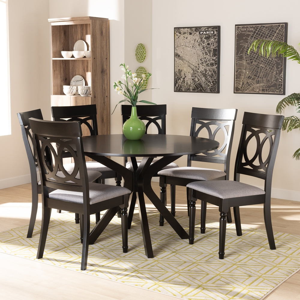 Jessie Modern and Contemporary Grey Fabric Upholstered and Dark Brown Finished Wood 7-Piece Dining Set