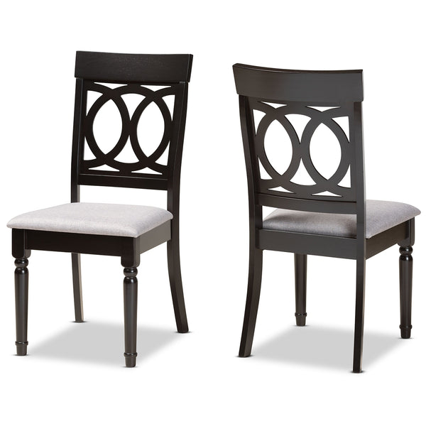 Lucie Modern and Contemporary Grey Fabric Upholstered and Espresso Brown Finished Wood 2-Piece Dining Chair Set