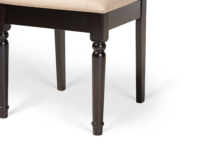 Cherese Modern and Contemporary Sand Fabric Upholstered and Dark Brown Finished Wood 2-Piece Dining Chair Set