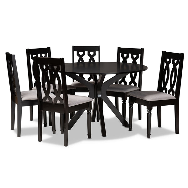 Callie Modern and Contemporary Grey Fabric Upholstered and Dark Brown Finished Wood 7-Piece Dining Set