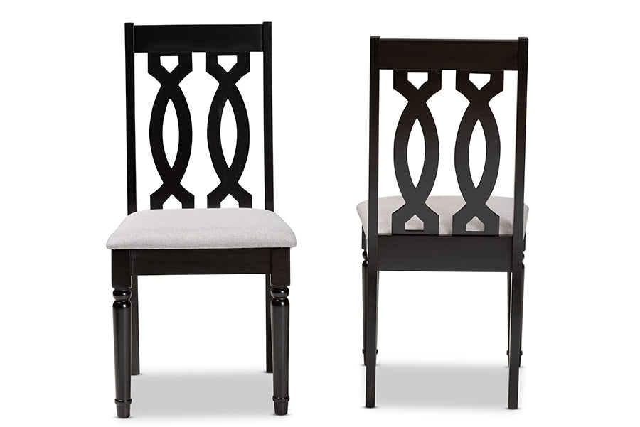 Cherese Modern and Contemporary Grey Fabric Upholstered and Dark Brown Finished Wood 2-Piece Dining Chair Set