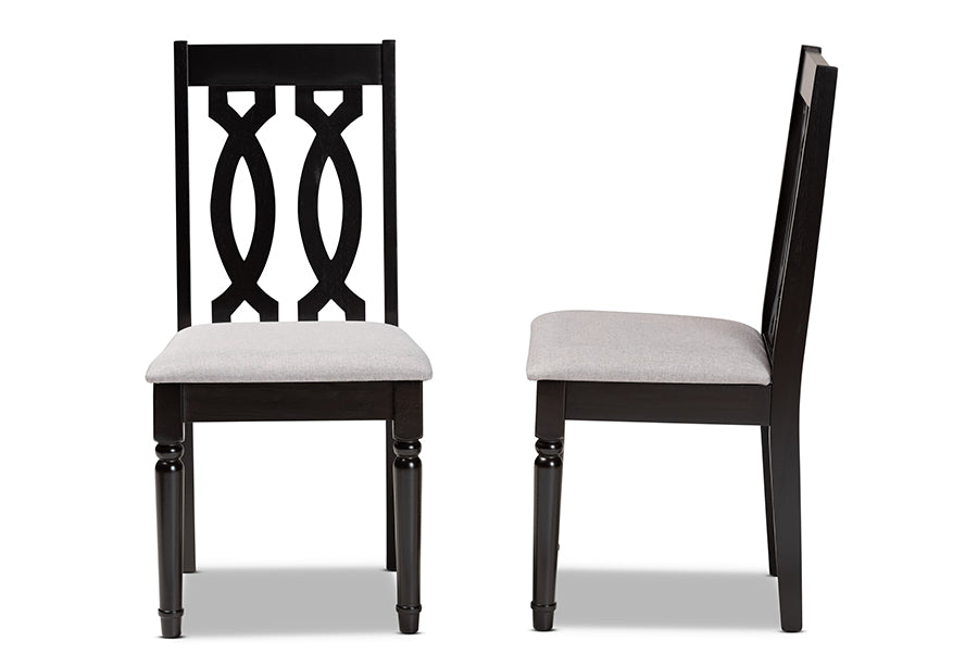 Cherese Modern and Contemporary Grey Fabric Upholstered and Dark Brown Finished Wood 2-Piece Dining Chair Set