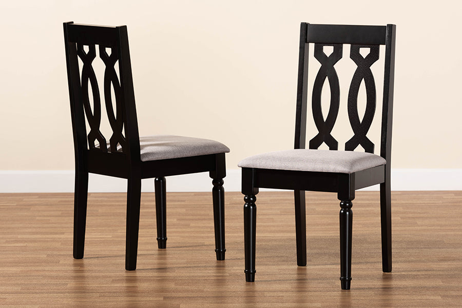 Cherese Modern and Contemporary Grey Fabric Upholstered and Dark Brown Finished Wood 2-Piece Dining Chair Set