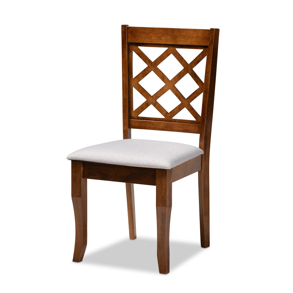Verner Modern and Contemporary Grey Fabric Upholstered and Walnut Brown Finished Wood 7-Piece Dining Set
