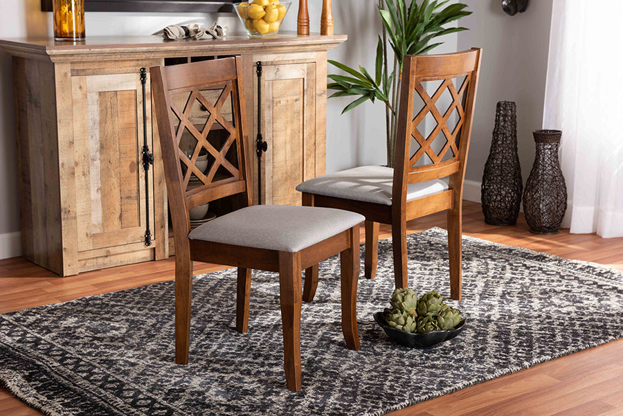 Verner Modern and Contemporary Grey Fabric Upholstered Walnut Finished Wood 2-Piece Dining Chair Set
