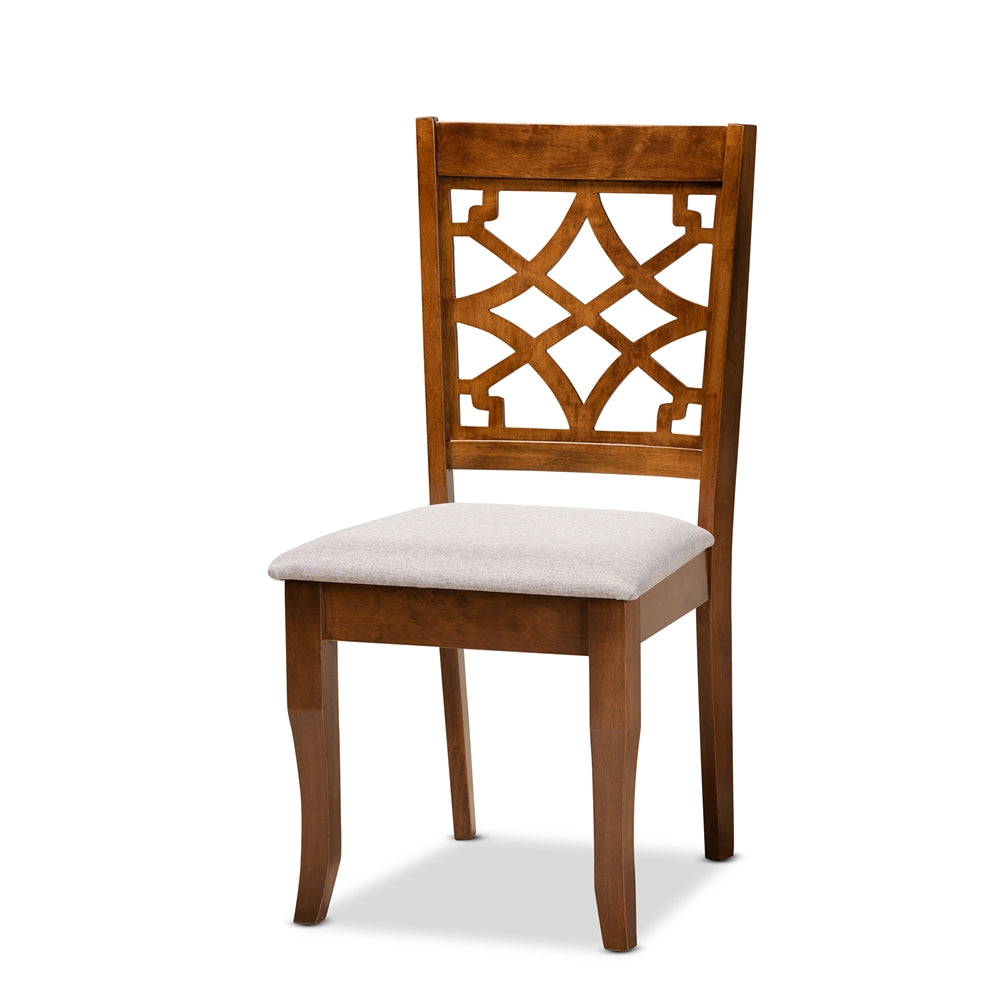 Mael Modern and Contemporary Grey Fabric Upholstered and Walnut Brown Finished Wood 7-Piece Dining Set