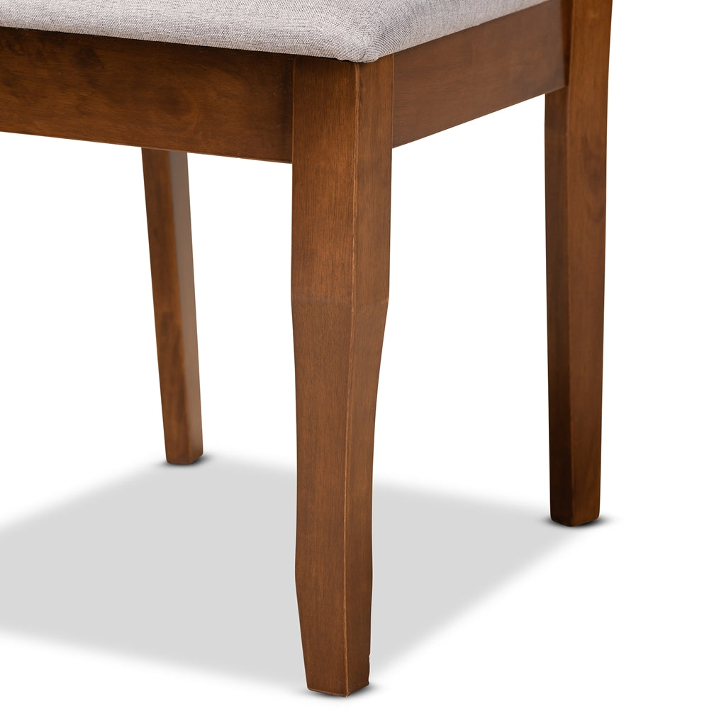 Mael Modern and Contemporary Grey Fabric Upholstered and Walnut Brown Finished Wood 7-Piece Dining Set