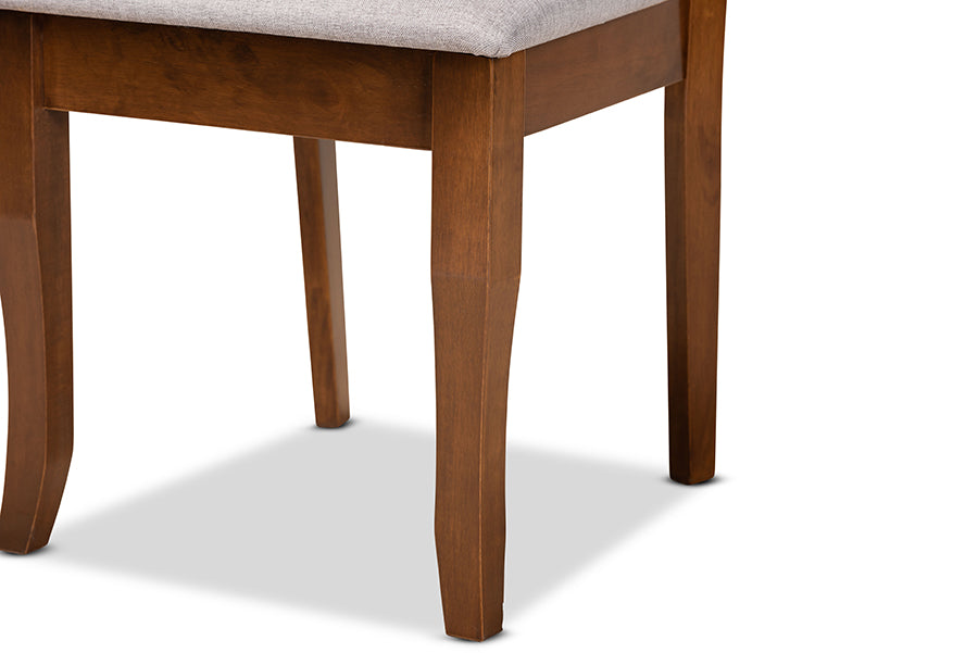 Mael Modern and Contemporary Grey Fabric Upholstered and Walnut Brown Finished Wood 2-Piece Dining Chair Set
