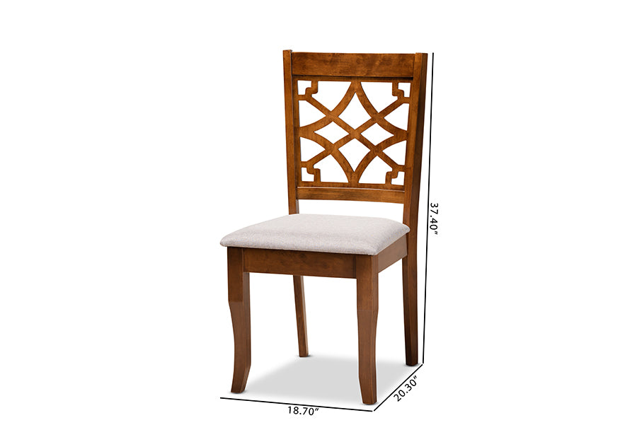Mael Modern and Contemporary Grey Fabric Upholstered and Walnut Brown Finished Wood 2-Piece Dining Chair Set