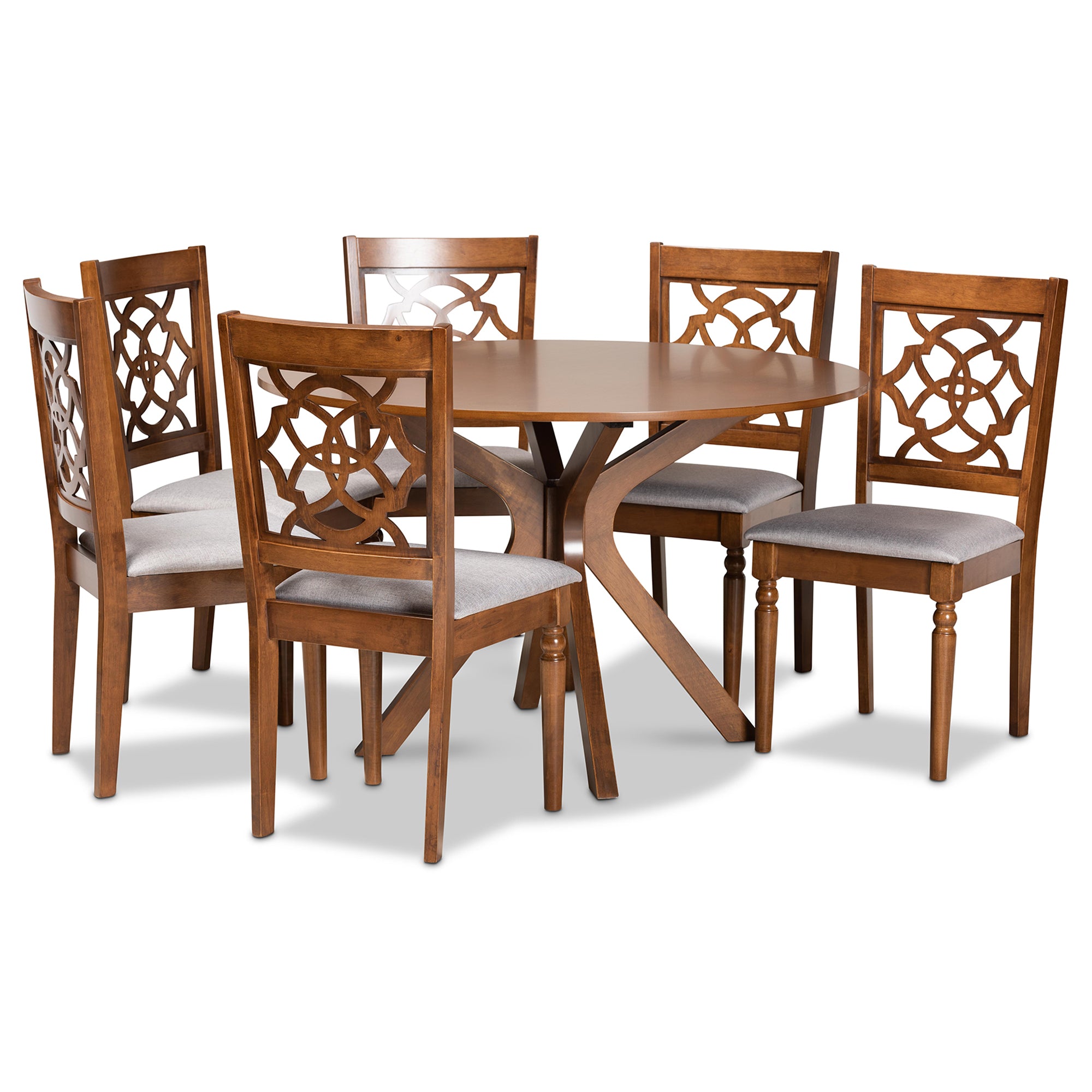 Baxton Studio Sadie Modern and Contemporary Grey Fabric Upholstered and Walnut Brown Finished Wood 7-Piece Dining Set