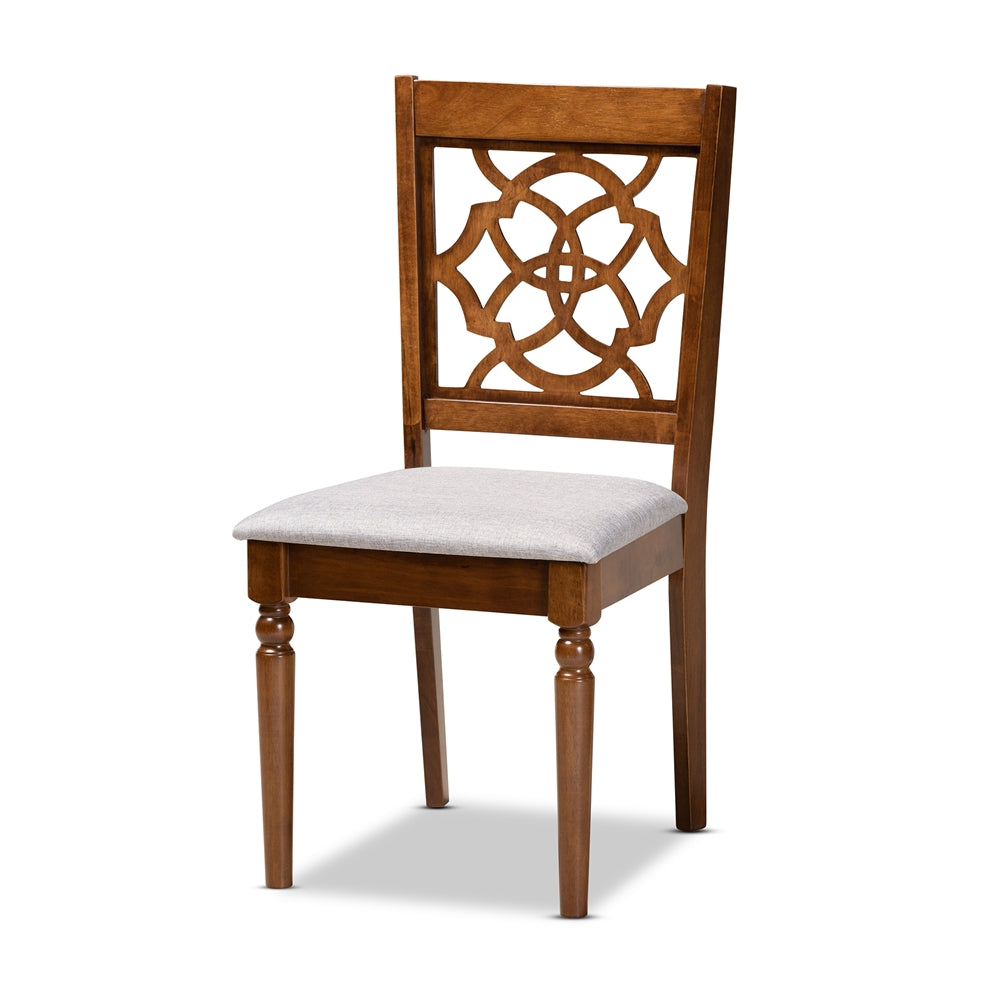 Sadie Modern and Contemporary Grey Fabric Upholstered and Walnut Brown Finished Wood 7-Piece Dining Set