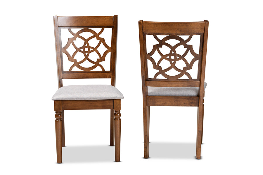 Renaud Modern and Contemporary Grey Fabric Upholstered and Walnut Brown Finished Wood 2-Piece Dining Chair Set