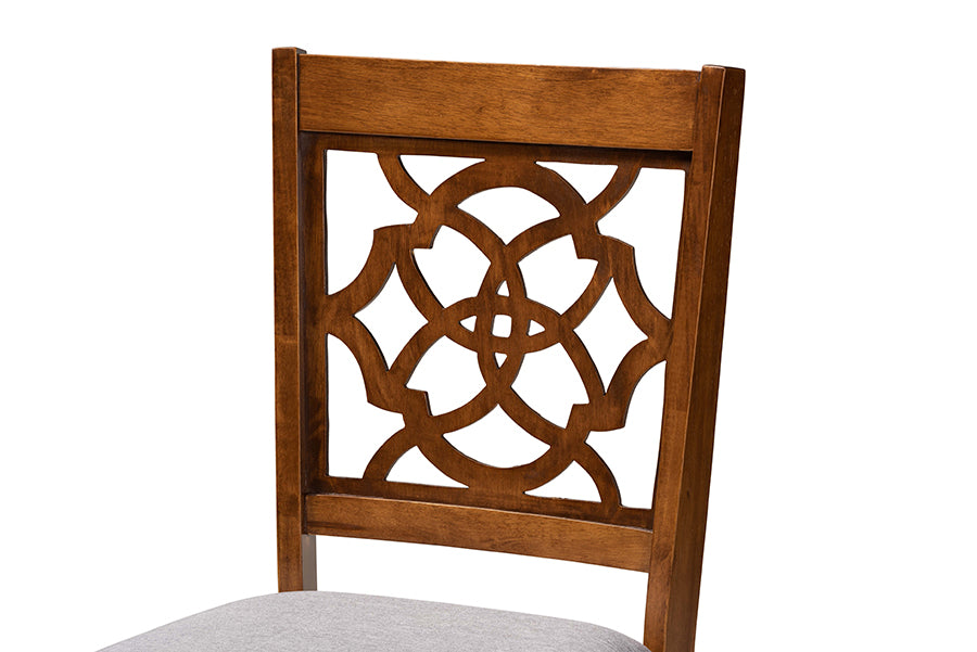 Renaud Modern and Contemporary Grey Fabric Upholstered and Walnut Brown Finished Wood 2-Piece Dining Chair Set