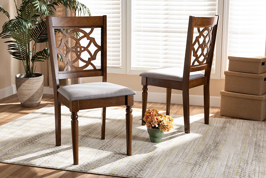 Renaud Modern and Contemporary Grey Fabric Upholstered and Walnut Brown Finished Wood 2-Piece Dining Chair Set