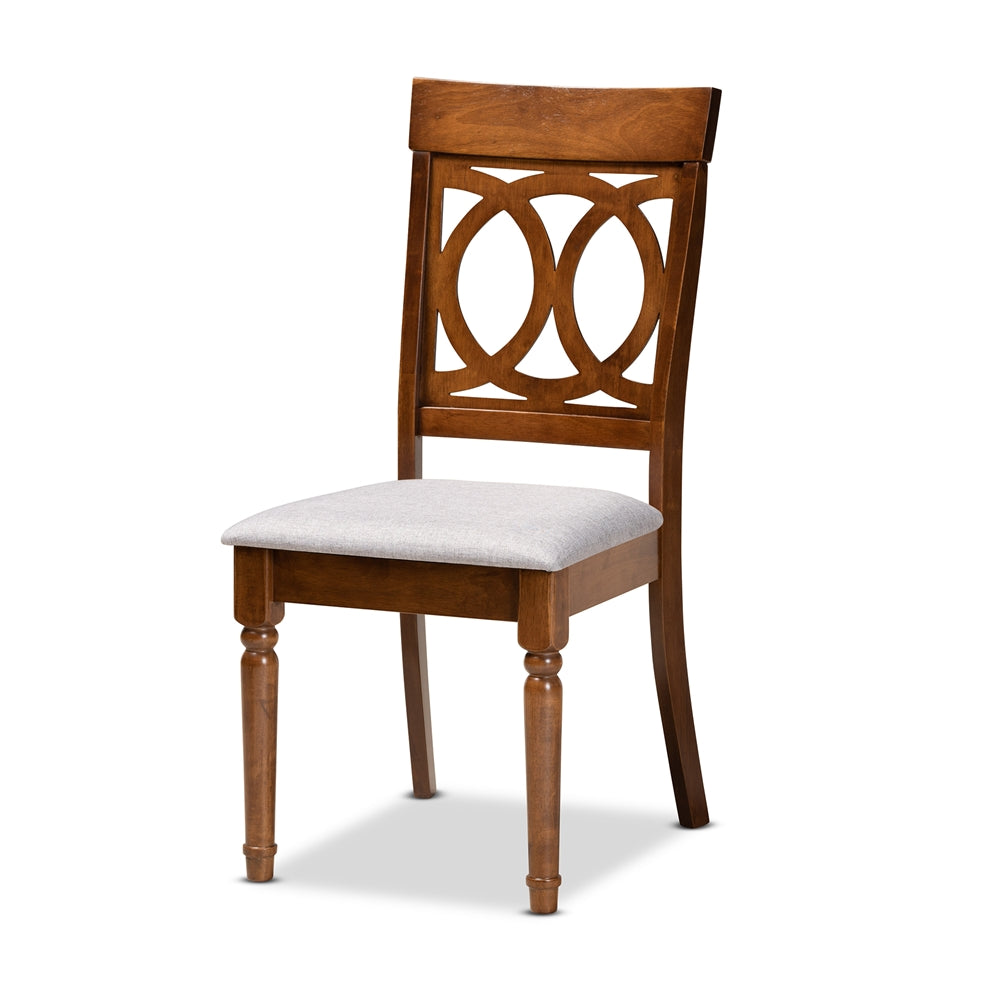 Jessie Modern and Contemporary Grey Fabric Upholstered and Walnut Brown Finished Wood 7-Piece Dining Set