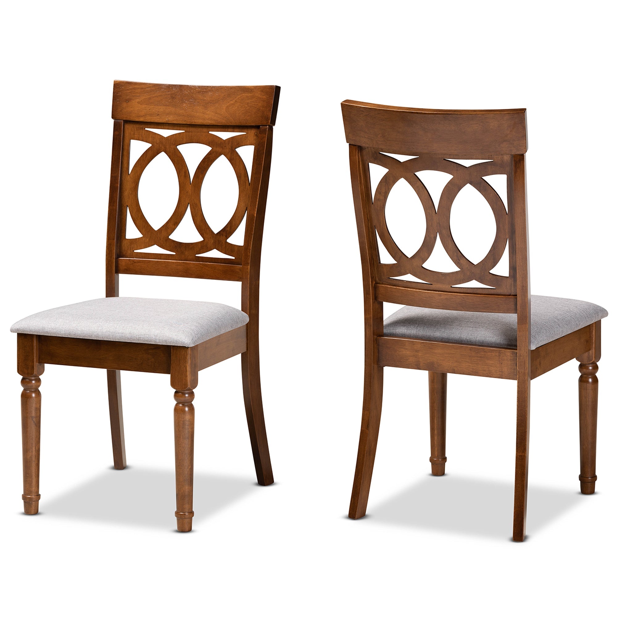 Lucie Modern and Contemporary Grey Fabric Upholstered and Walnut Brown Finished Wood 2-Piece Dining Chair Set
