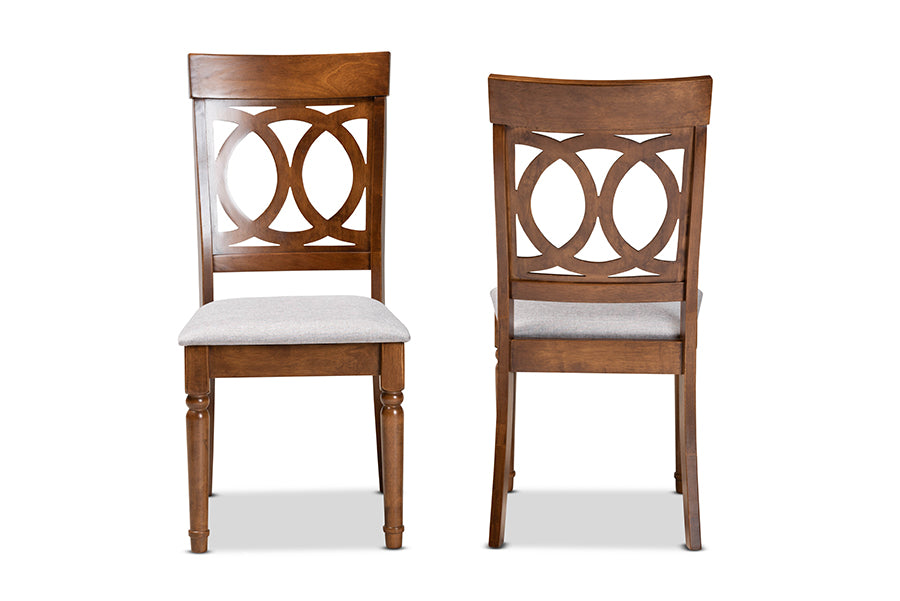 Lucie Modern and Contemporary Grey Fabric Upholstered and Walnut Brown Finished Wood 2-Piece Dining Chair Set