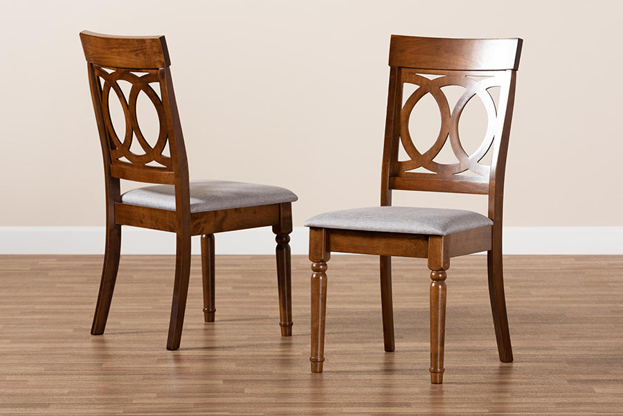 Lucie Modern and Contemporary Grey Fabric Upholstered and Walnut Brown Finished Wood 2-Piece Dining Chair Set