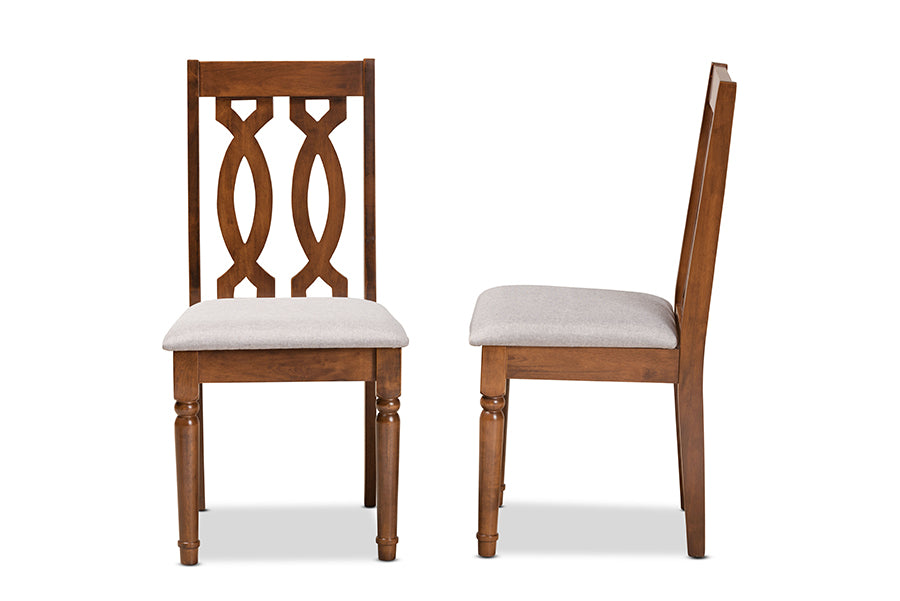 Cherese Modern and Contemporary Grey Fabric Upholstered and Walnut Brown Finished Wood 2-Piece Dining Chair Set