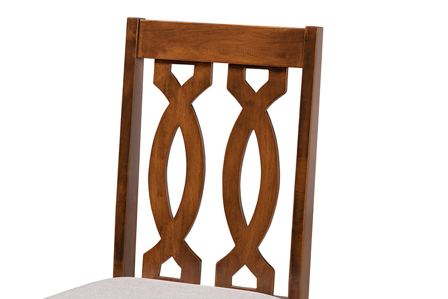 Cherese Modern and Contemporary Grey Fabric Upholstered and Walnut Brown Finished Wood 2-Piece Dining Chair Set