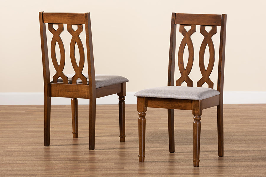 Cherese Modern and Contemporary Grey Fabric Upholstered and Walnut Brown Finished Wood 2-Piece Dining Chair Set