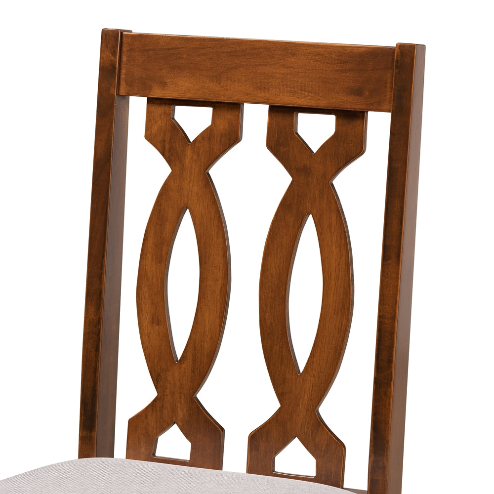 Cherese Modern and Contemporary Grey Fabric Upholstered and Walnut Brown Finished 5-Piece Wood Dining Set