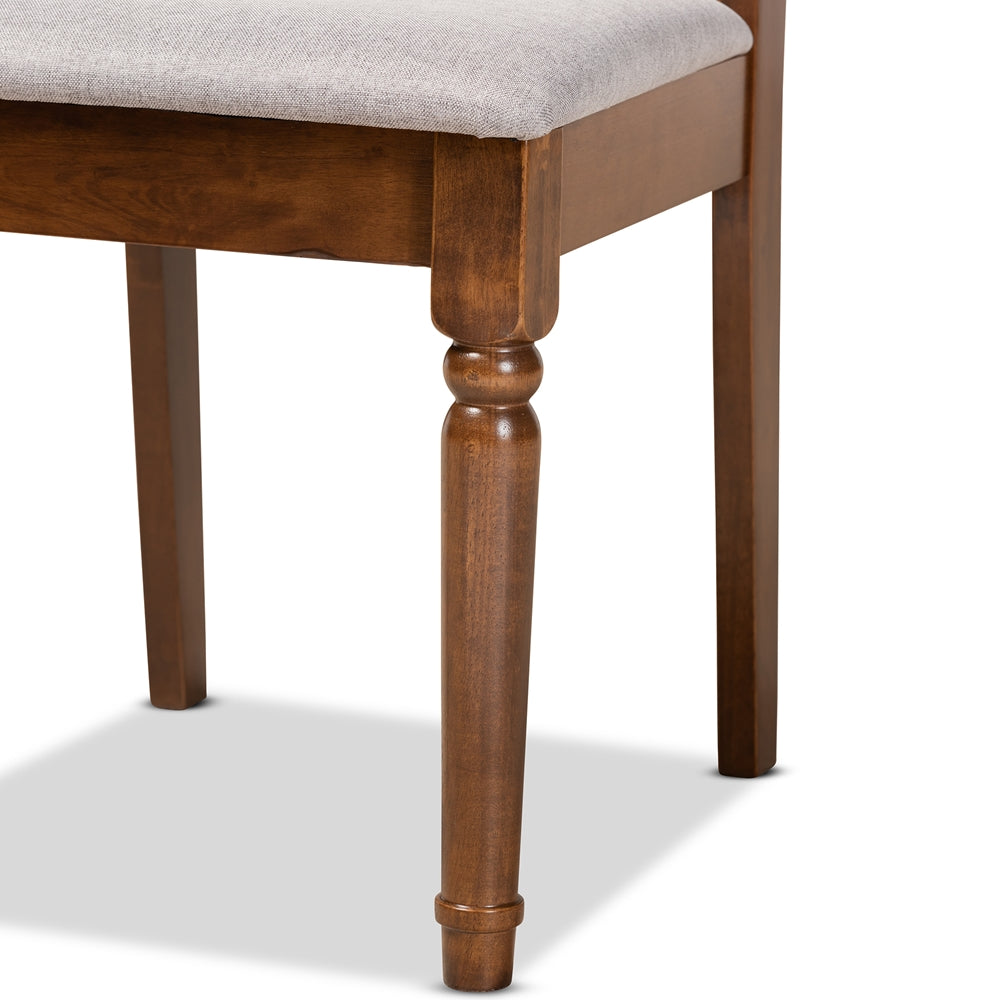 Cherese Modern and Contemporary Grey Fabric Upholstered and Walnut Brown Finished 5-Piece Wood Dining Set